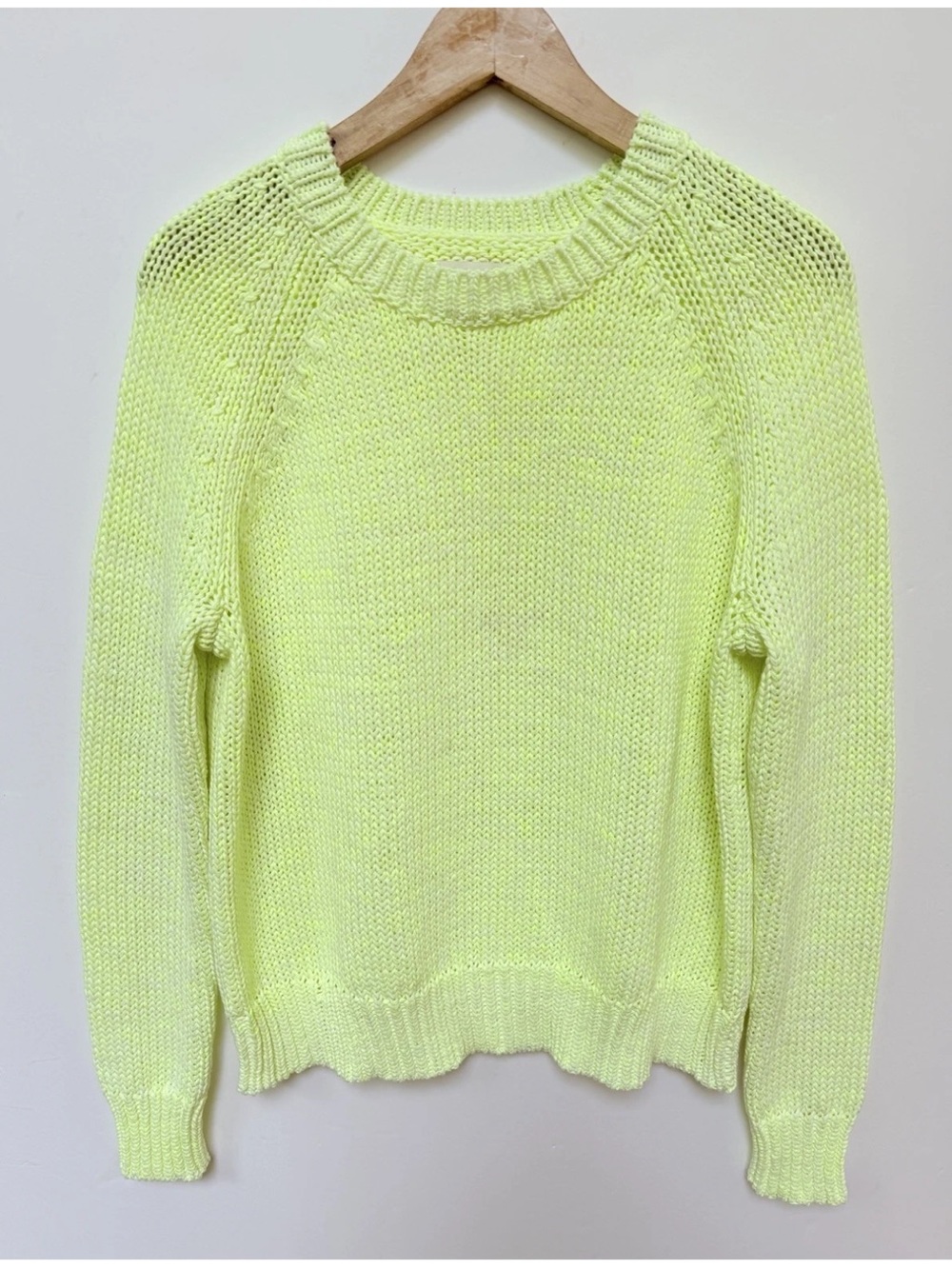 ANN MASHBURN Neon Yellow Crewneck Knit Cotton Sweater Sz Large